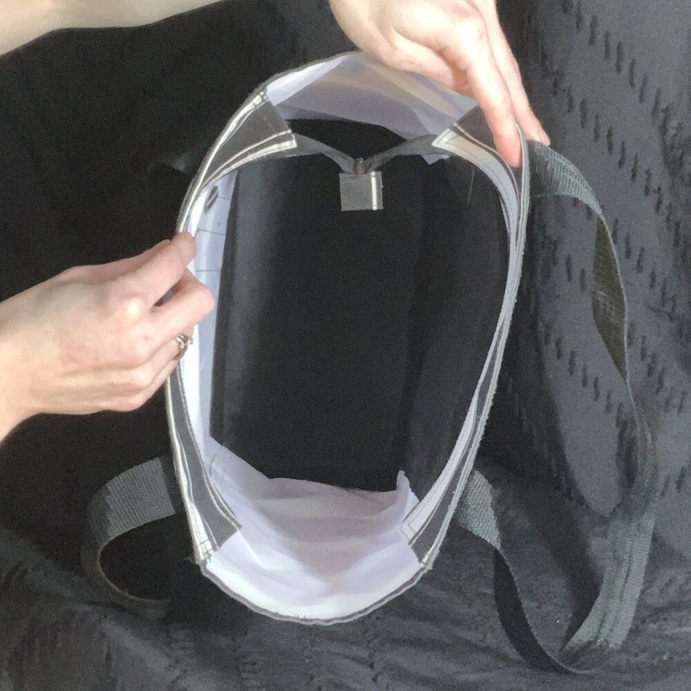 Thirty-One Zip-Top Organizing Utility Tote - Charcoal Stripe | Teacher Bag - Picture 4 of 8